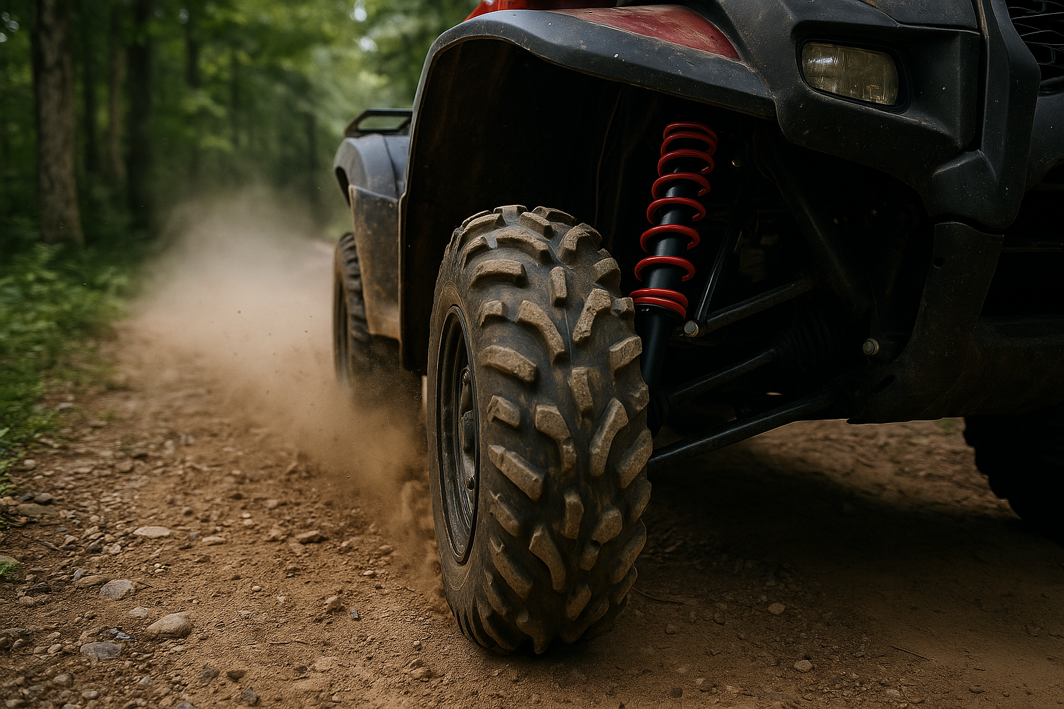 ATV with DTA shocks on trail
